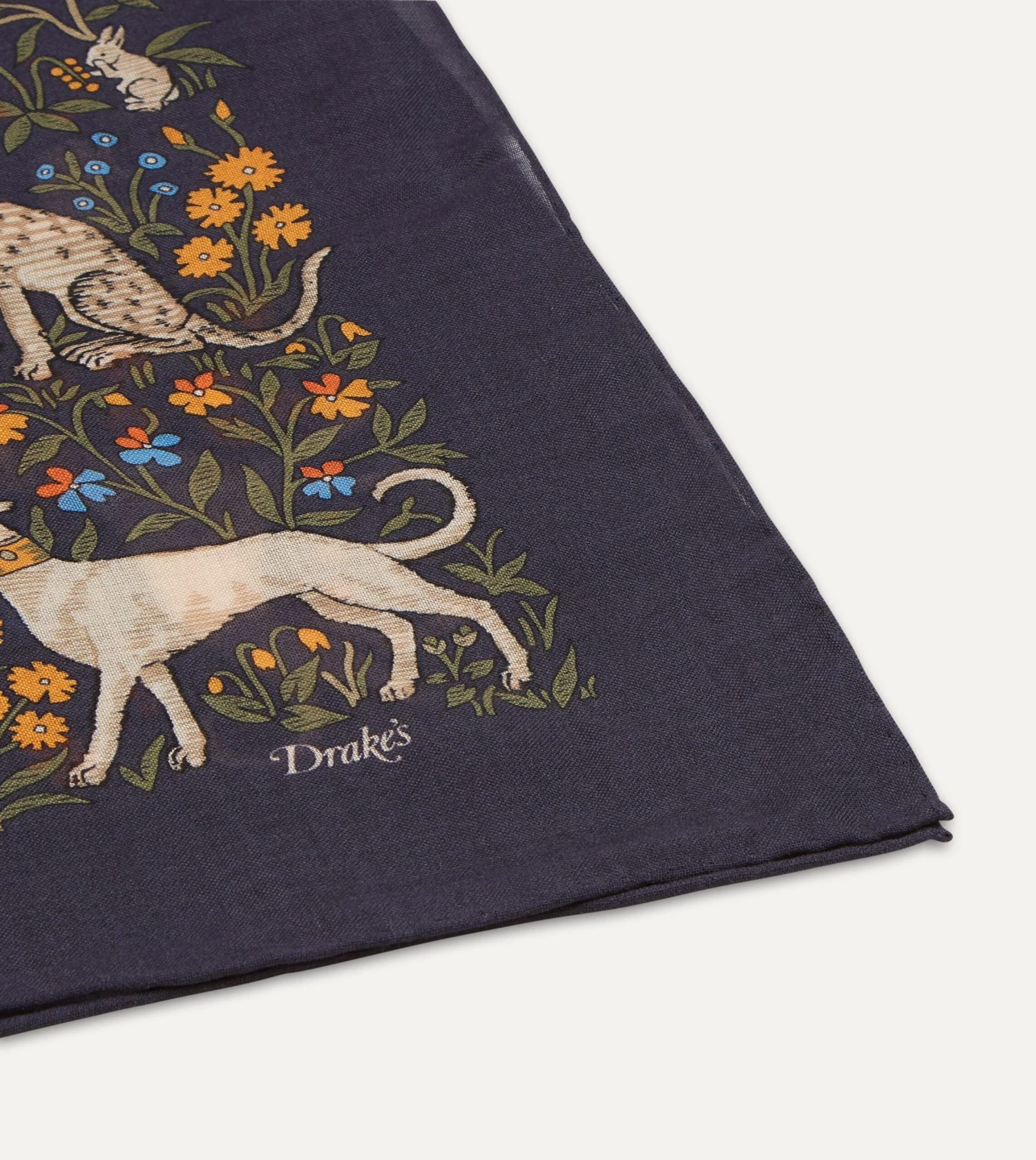 Navy Unicorn Print Wool-Silk Square Scarf 7 Navy Unicorn Print Wool-Silk Square Scarf - Image 5