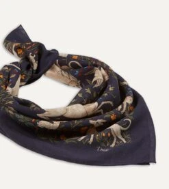 Navy Unicorn Print Wool-Silk Square Scarf 9 Navy Unicorn Print Wool-Silk Square Scarf -Drakes Shop DR1AD021397 01251 5