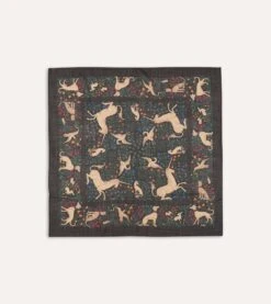 Black Unicorn Print Wool-Silk Square Scarf 10 Black Unicorn Print Wool-Silk Square Scarf -Drakes Shop DR1AD021397 03101 1