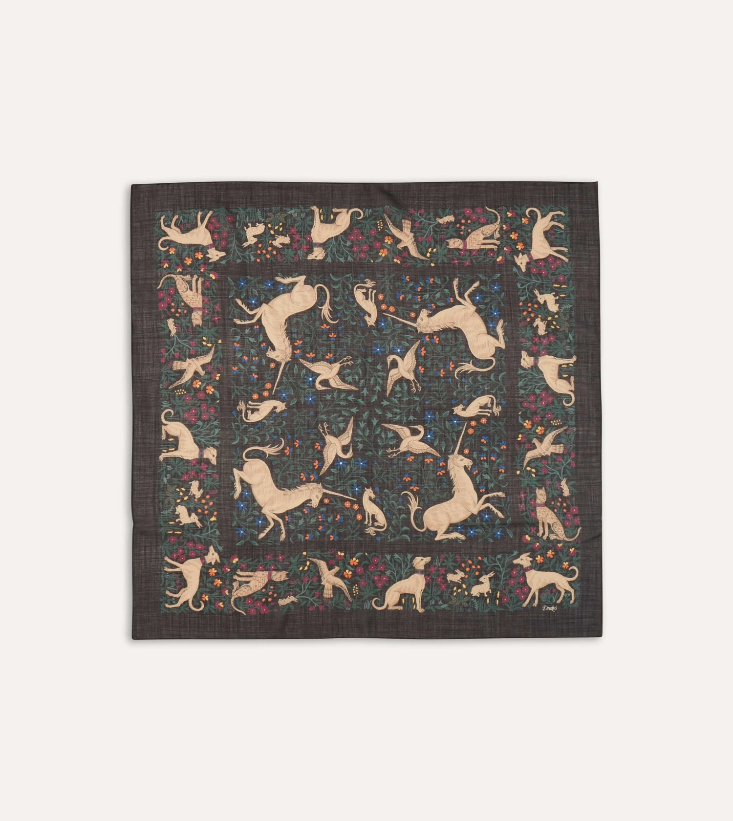 Black Unicorn Print Wool-Silk Square Scarf 6 Black Unicorn Print Wool-Silk Square Scarf - Image 4