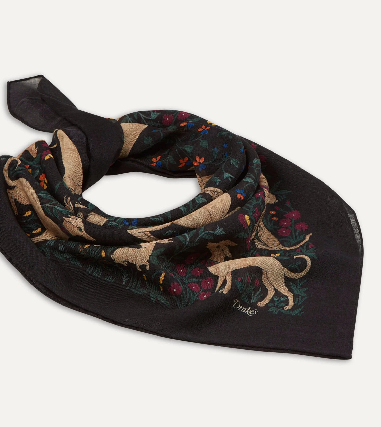 Black Unicorn Print Wool-Silk Square Scarf 5 Black Unicorn Print Wool-Silk Square Scarf - Image 3