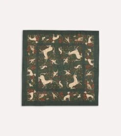 Green Unicorn Print Wool-Silk Square Scarf -Drakes Shop DR1AD021397 04401 1