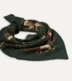 Green Unicorn Print Wool-Silk Square Scarf -Drakes Shop DR1AD021397 04401 5