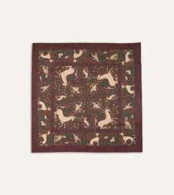 Burgundy Unicorn Print Wool-Silk Square Scarf -Drakes Shop DR1AD021397 05701 1