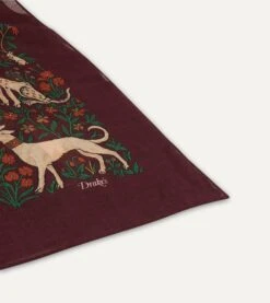Burgundy Unicorn Print Wool-Silk Square Scarf -Drakes Shop DR1AD021397 05701 4