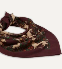 Burgundy Unicorn Print Wool-Silk Square Scarf -Drakes Shop DR1AD021397 05701 5