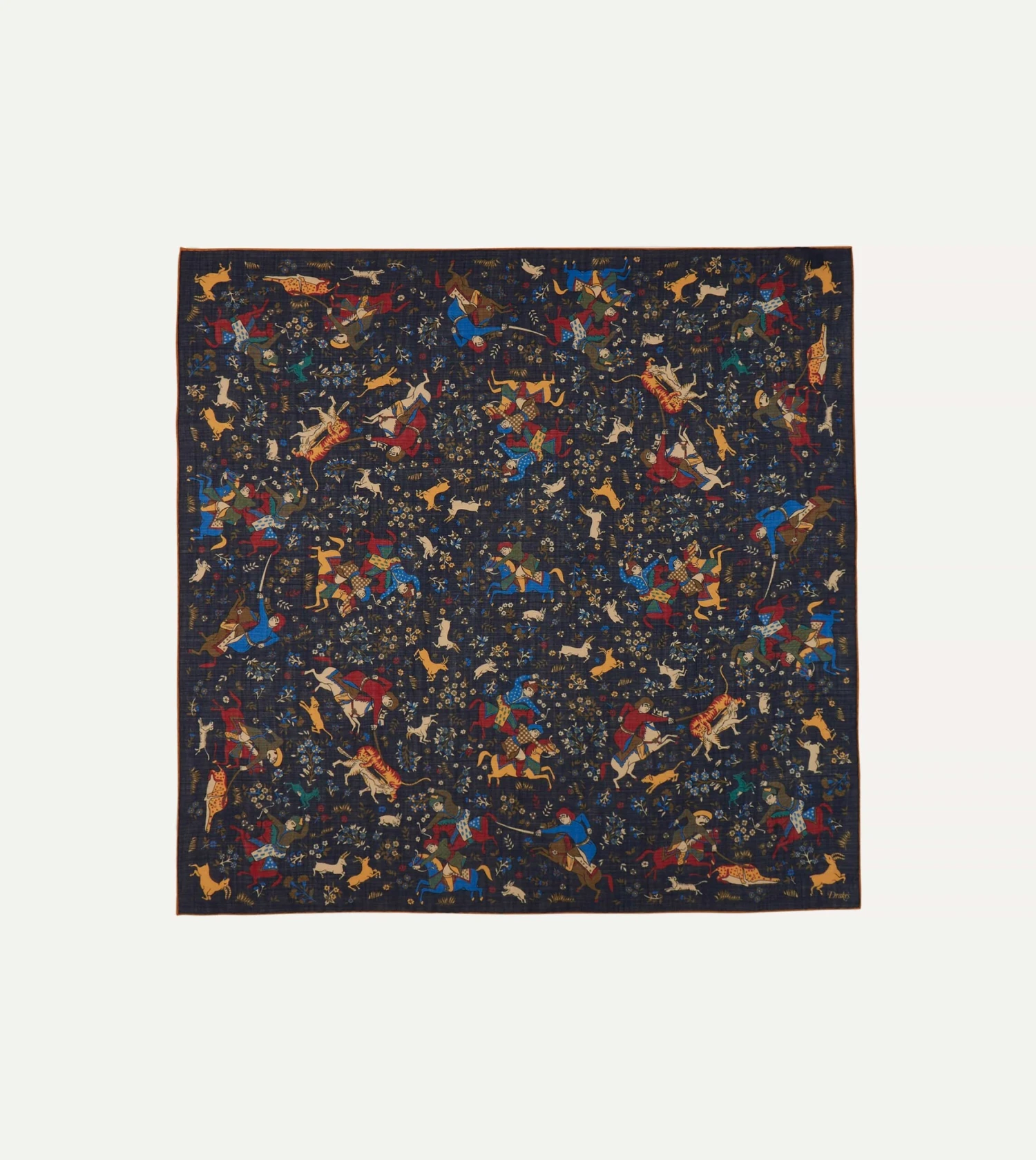 Navy Mughal Print Wool-Silk Square Scarf 6 Navy Mughal Print Wool-Silk Square Scarf - Image 4