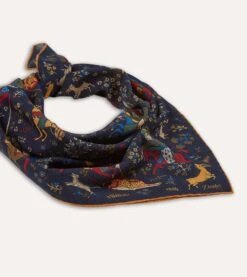 Navy Mughal Print Wool-Silk Square Scarf 10 Navy Mughal Print Wool-Silk Square Scarf -Drakes Shop DR1AD022215 01251 5