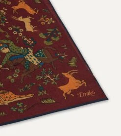 Burgundy Mughal Print Wool-Silk Square Scarf -Drakes Shop DR1AD022215 02701 4