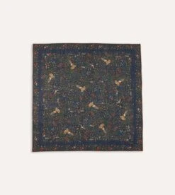 Navy Birds Of Paradise Print Wool-Silk Square Scarf 10 Navy Birds Of Paradise Print Wool-Silk Square Scarf -Drakes Shop DR1AD022216 01251 1