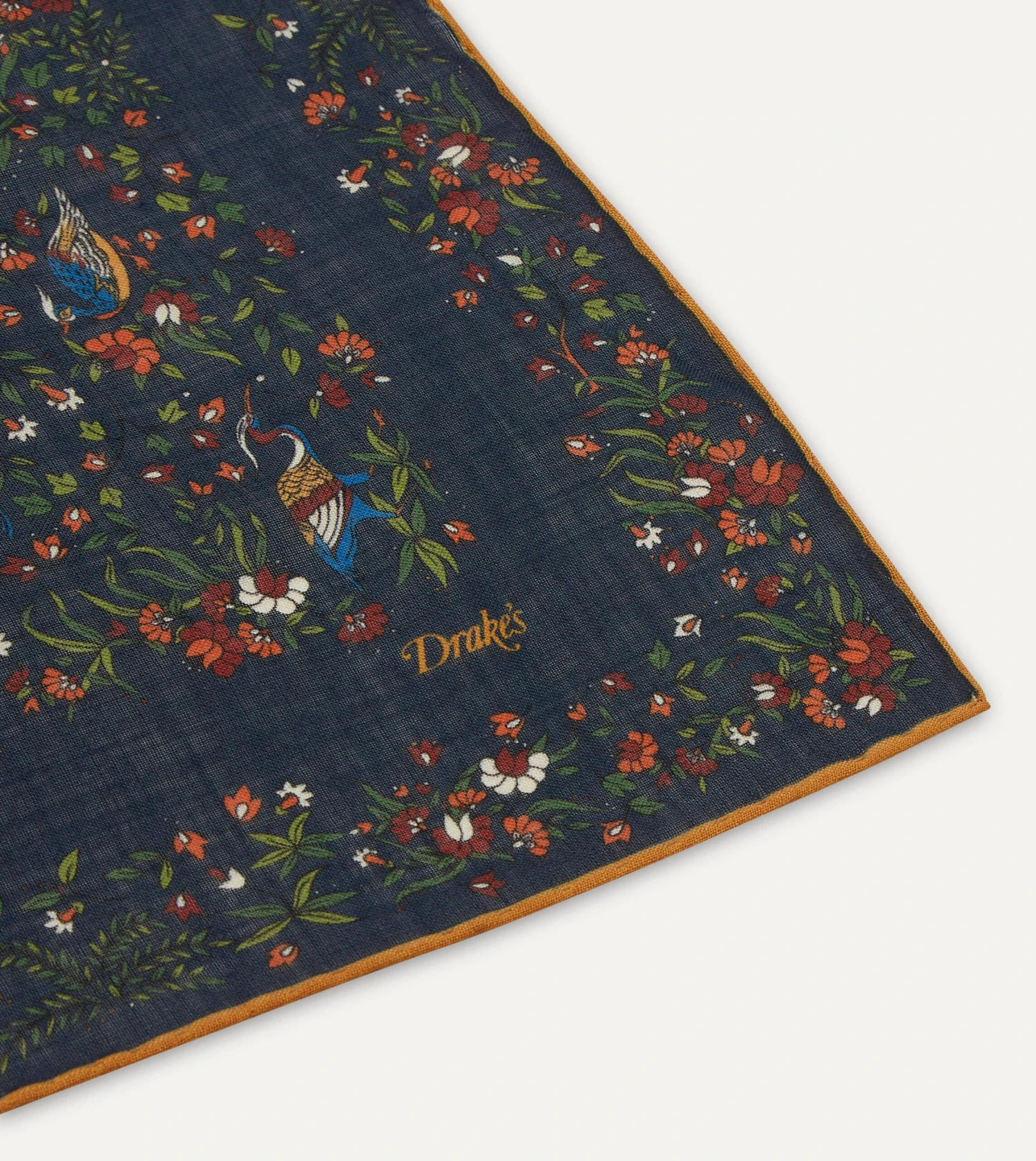 Navy Birds Of Paradise Print Wool-Silk Square Scarf 7 Navy Birds Of Paradise Print Wool-Silk Square Scarf - Image 5