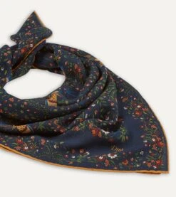 Navy Birds Of Paradise Print Wool-Silk Square Scarf 9 Navy Birds Of Paradise Print Wool-Silk Square Scarf -Drakes Shop DR1AD022216 01251 5