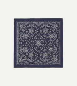 Navy Paisley Print Cotton Bandana
