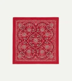 Drakes Shop 2 Red Paisley Print Cotton Bandana