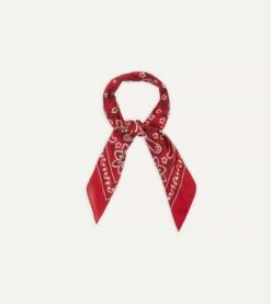 Red Paisley Print Cotton Bandana 7 Red Paisley Print Cotton Bandana -Drakes Shop DR1AD022223 03701 4