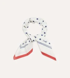 White And Navy Polka Dot Print Bandana -Drakes Shop DR1AD022224 03001 2