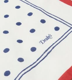 White And Navy Polka Dot Print Bandana -Drakes Shop DR1AD022224 03001 4