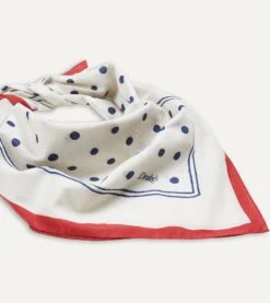 White And Navy Polka Dot Print Bandana -Drakes Shop DR1AD022224 03001 5