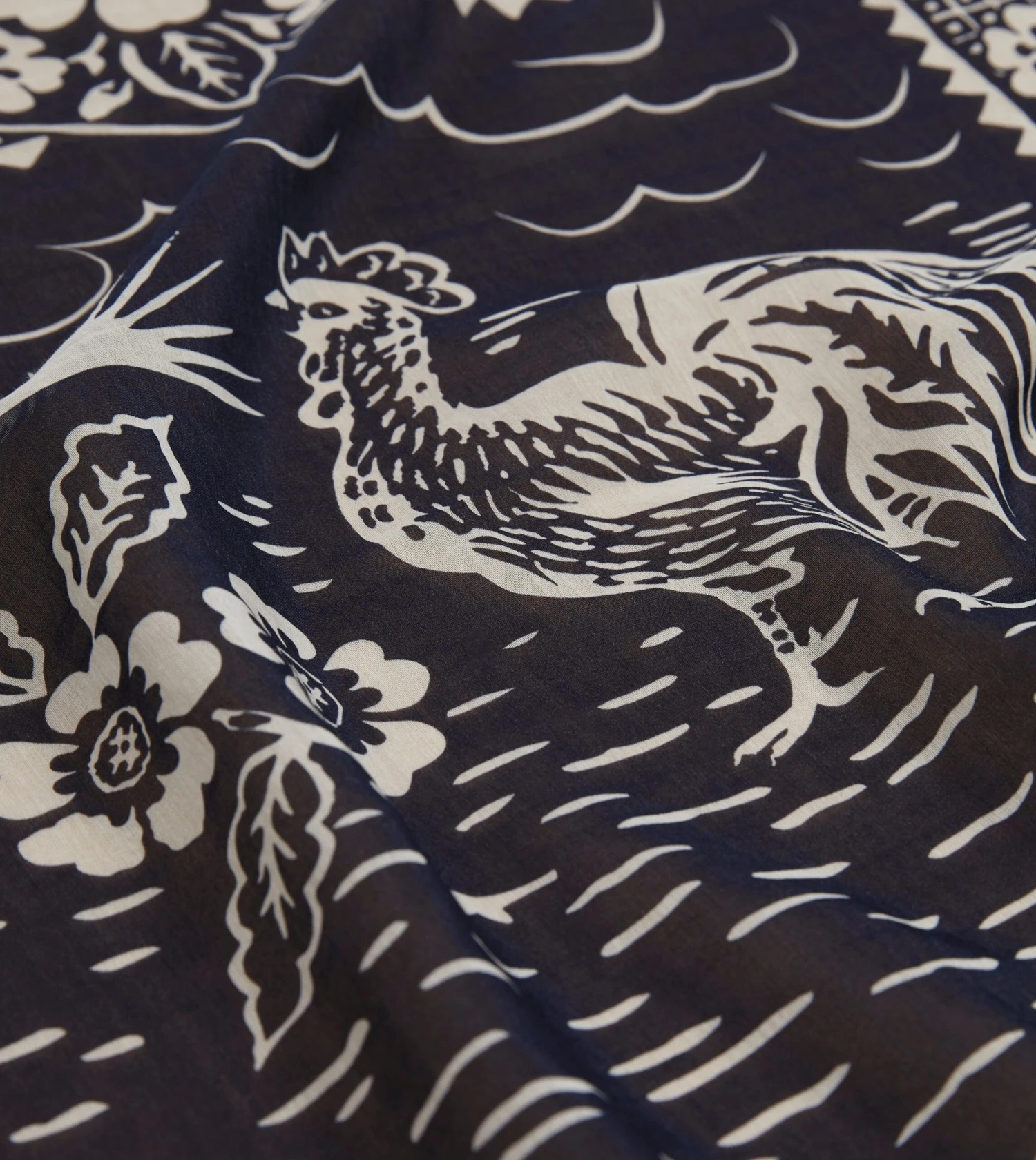 Navy Cockerel Print Silk-Cotton Bandana 4 Navy Cockerel Print Silk-Cotton Bandana - Image 2