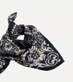 Navy Cockerel Print Silk-Cotton Bandana 9 Navy Cockerel Print Silk-Cotton Bandana -Drakes Shop DR1AD023096 01251 3
