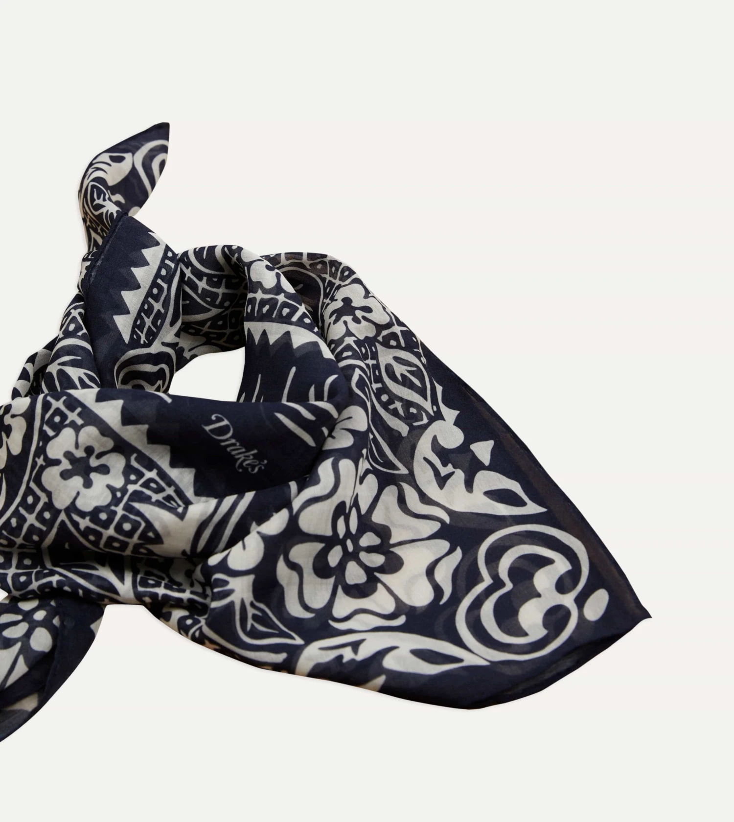 Navy Cockerel Print Silk-Cotton Bandana 6 Navy Cockerel Print Silk-Cotton Bandana - Image 4