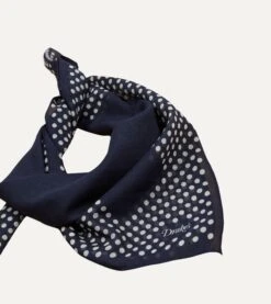 Navy Spots Border Print Silk-Cotton Bandana -Drakes Shop DR1AD023098 01251 3