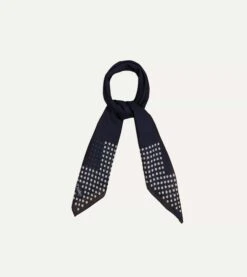 Navy Spots Border Print Silk-Cotton Bandana -Drakes Shop DR1AD023098 01251 4