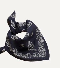 Navy Flower Print Silk-Cotton Bandana -Drakes Shop DR1AD023099 01251 3