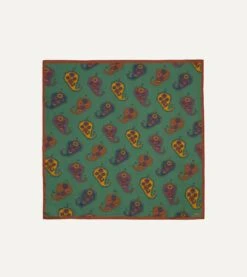 Green Flower Paisley Print Silk-Cotton Bandana -Drakes Shop DR1AD023100 01401 1