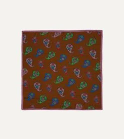 Brown Flower Paisley Print Silk-Cotton Bandana -Drakes Shop DR1AD023100 03301 1