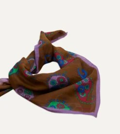 Brown Flower Paisley Print Silk-Cotton Bandana -Drakes Shop DR1AD023100 03301 3