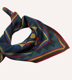 Navy Buddhist Rider Print Wool-Silk Bandana -Drakes Shop DR1AD023549 02251 5
