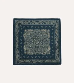 Navy Paisley Print Wool-Silk Bandana 12 Navy Paisley Print Wool-Silk Bandana -Drakes Shop DR1AD023552 01251 3