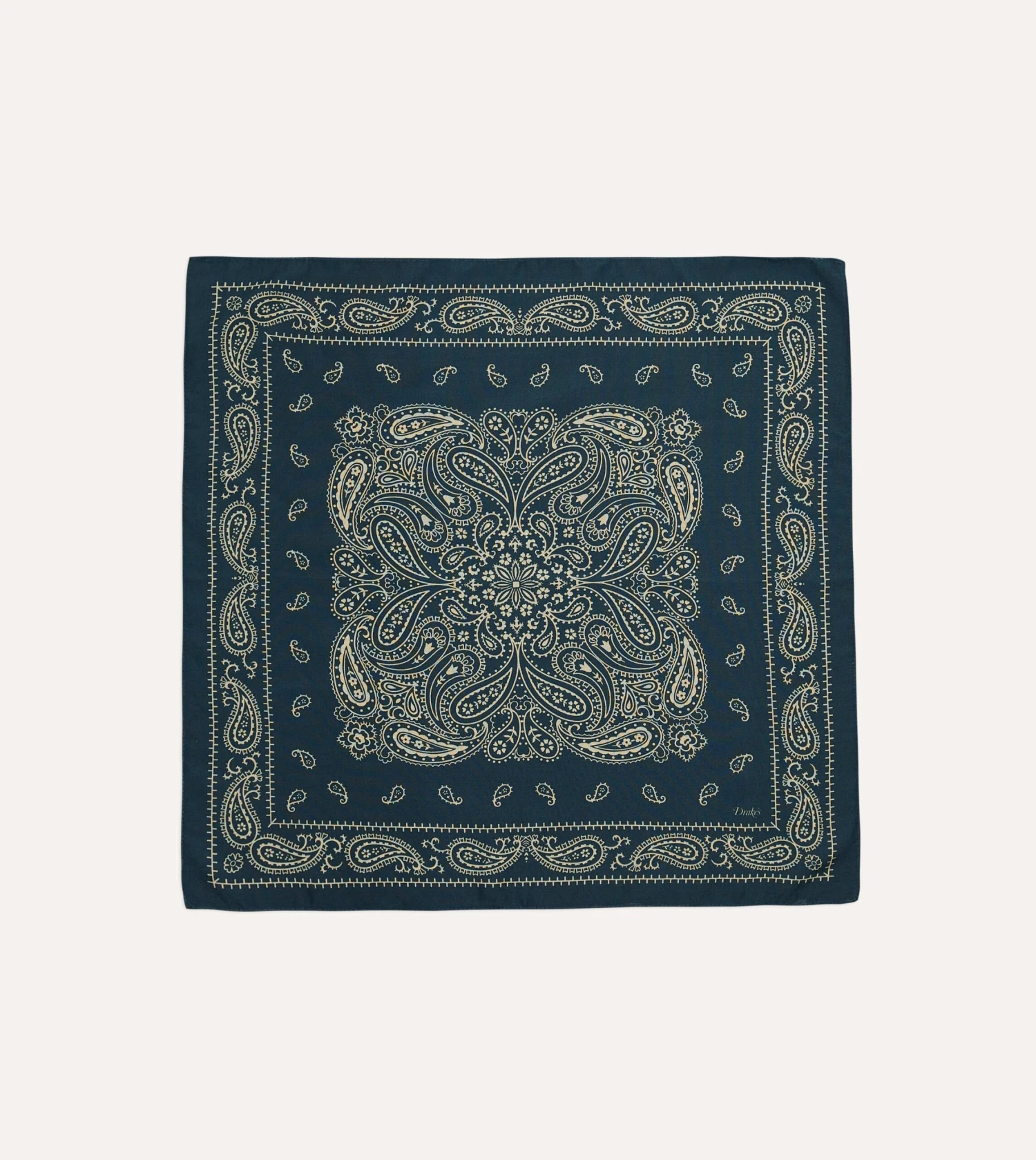 Navy Paisley Print Wool-Silk Bandana 7 Navy Paisley Print Wool-Silk Bandana - Image 5