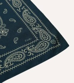 Navy Paisley Print Wool-Silk Bandana 10 Navy Paisley Print Wool-Silk Bandana -Drakes Shop DR1AD023552 01251 4