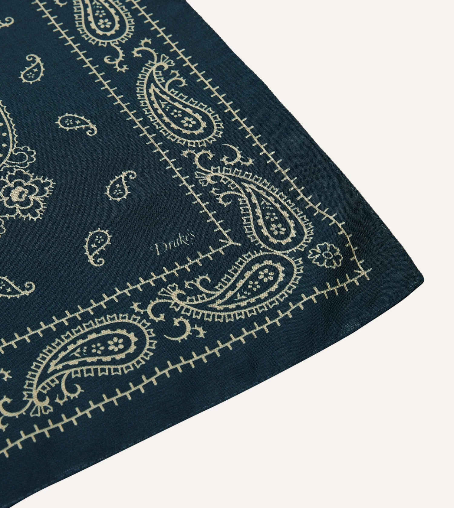 Navy Paisley Print Wool-Silk Bandana 5 Navy Paisley Print Wool-Silk Bandana - Image 3