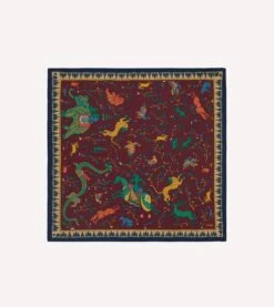 Red Mythical Animals Print Wool-Silk Bandana 11 Red Mythical Animals Print Wool-Silk Bandana -Drakes Shop DR1AD023554 03701 3