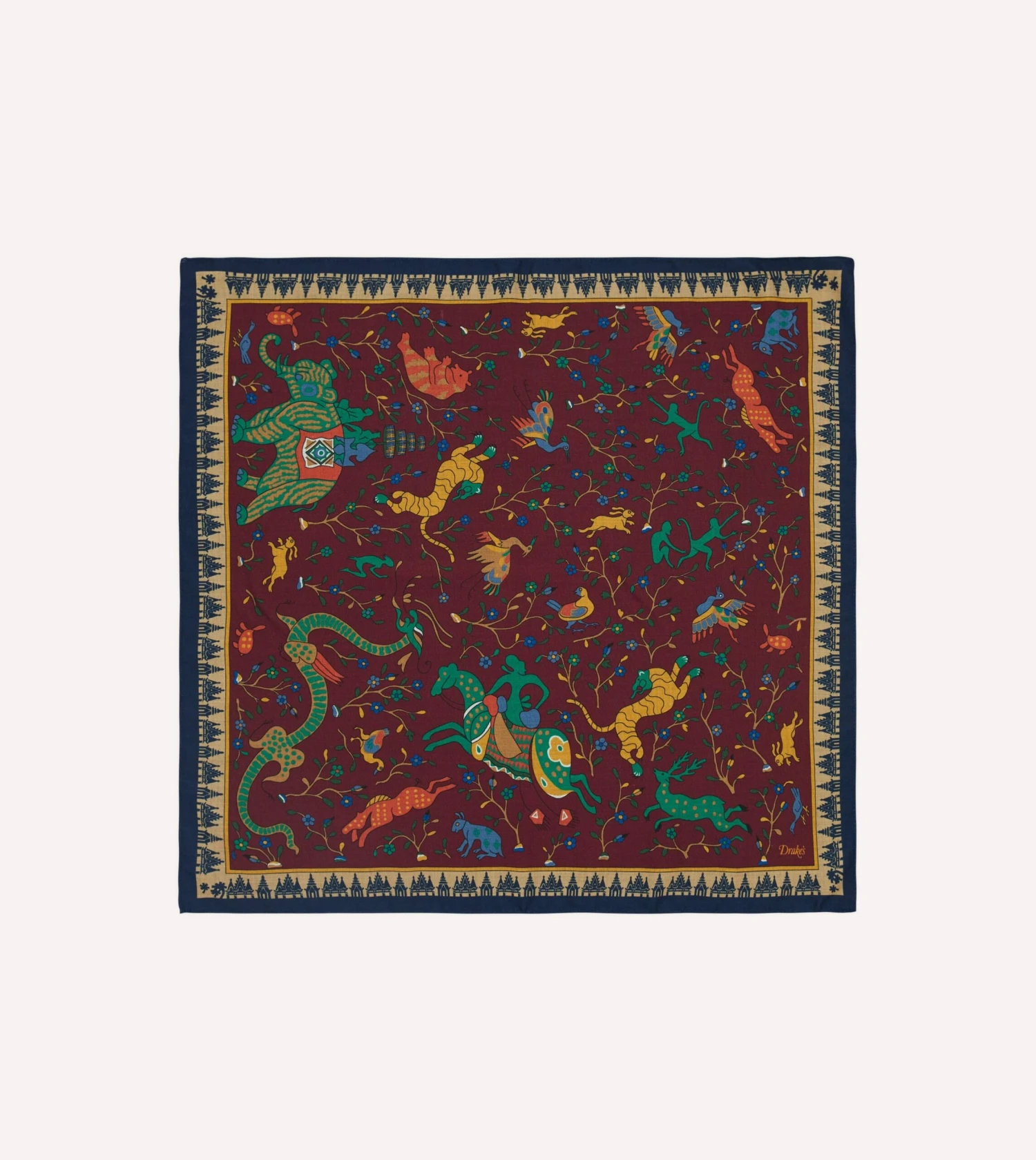 Red Mythical Animals Print Wool-Silk Bandana 7 Red Mythical Animals Print Wool-Silk Bandana - Image 5