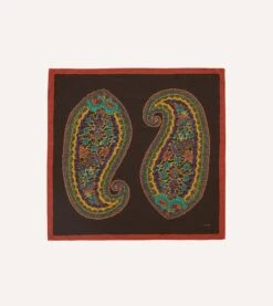 Drakes Shop 14 Brown Large Paisley Print Wool-Silk Bandana