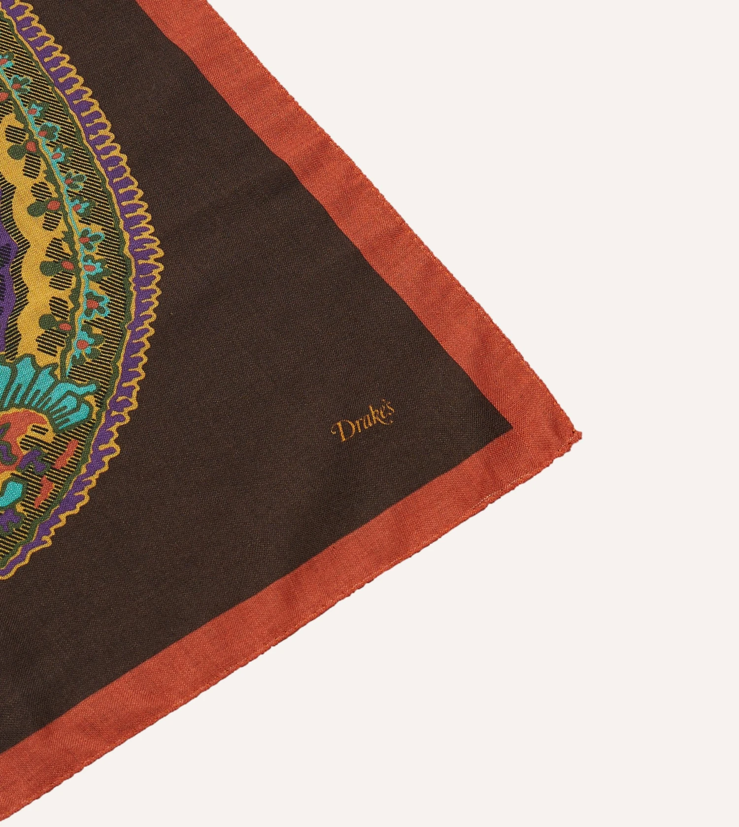 Brown Large Paisley Print Wool-Silk Bandana 6 Brown Large Paisley Print Wool-Silk Bandana - Image 4