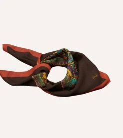 Brown Large Paisley Print Wool-Silk Bandana 11 Brown Large Paisley Print Wool-Silk Bandana -Drakes Shop DR1AD023556 02301 5