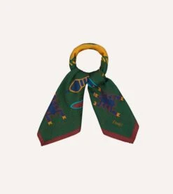 Drakes Shop 4 Green Navajo Print Wool-Silk Bandana