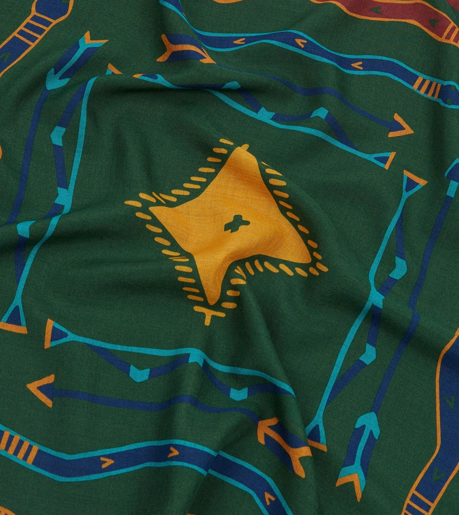 Green Navajo Print Wool-Silk Bandana 4 Green Navajo Print Wool-Silk Bandana - Image 2