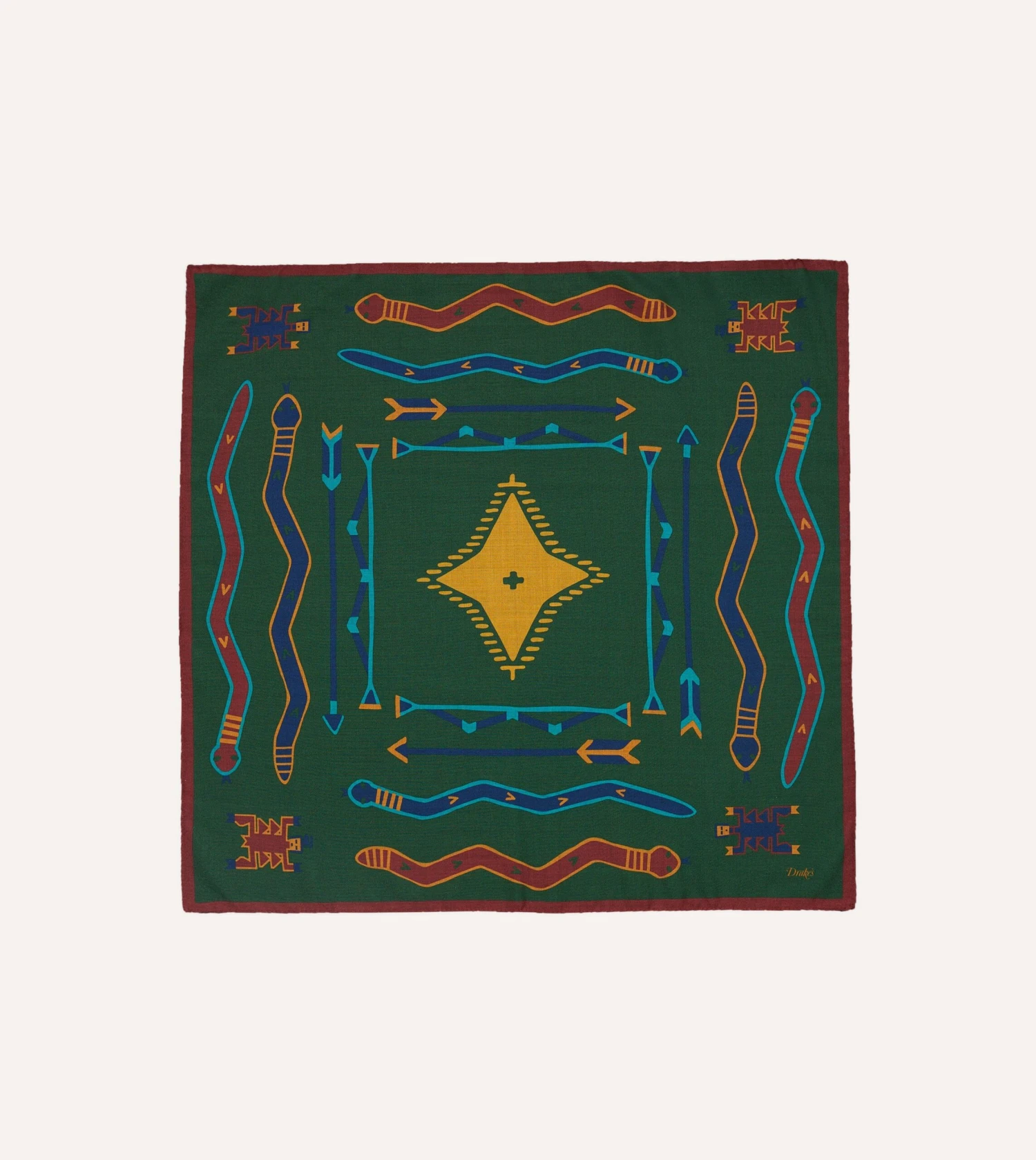 Green Navajo Print Wool-Silk Bandana 7 Green Navajo Print Wool-Silk Bandana - Image 5