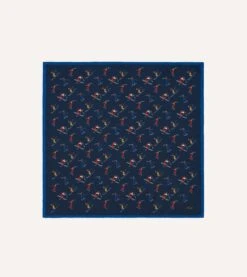 Navy Skier Print Wool-Silk Bandana