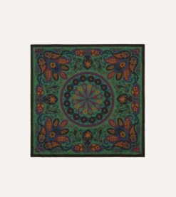 Green Folk Flower Print Cotton-Silk Bandana