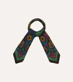 Green Folk Flower Print Cotton-Silk Bandana -Drakes Shop DR1AD024078 01401 3