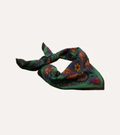 Green Folk Flower Print Cotton-Silk Bandana -Drakes Shop DR1AD024078 01401 4