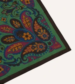 Green Folk Flower Print Cotton-Silk Bandana -Drakes Shop DR1AD024078 01401 5