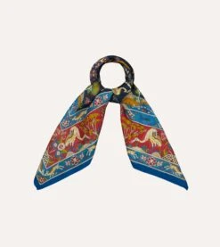 Blue And Red Mounted Hunter Print Wool-Silk Bandana -Drakes Shop DR1AD024079 01201 1
